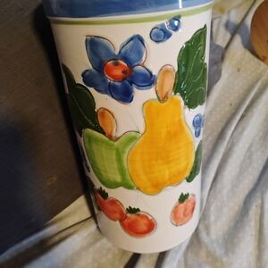 Colorful Ceramic Vase with Fruit and Floral Design
